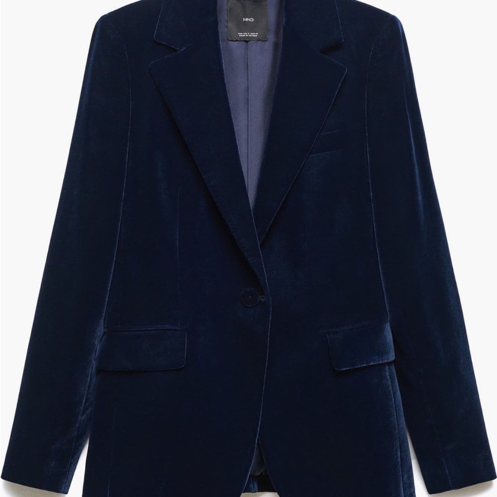 Mango Deep Navy Velvet Blazer